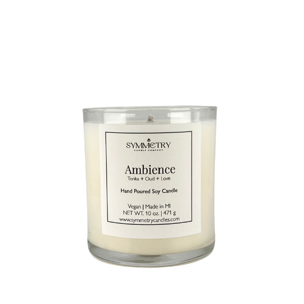 Our Ambience candle is a romantic blend of fragrances that titillate senses. The intertwining of amaretto, tonka, and resinous oud with rum, peach, and cherry blossom creates a seductive and arousing aroma. This candle is sure to create an atmosphere perfect for self-care, relaxation, or romance. The choice is yours! 