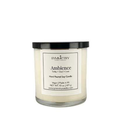 Our Ambience candle is a romantic blend of fragrances that titillate senses. The intertwining of amaretto, tonka, and resinous oud with rum, peach, and cherry blossom creates a seductive and arousing aroma. This candle is sure to create an atmosphere perfect for self-care, relaxation, or romance. The choice is yours! 