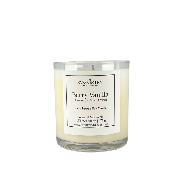 Our Berry Vanilla candle is a mouthwatering fragrance. The fruity fusion of strawberry and guava interlaced with passionfruit and mango create a truly satisfying tropical aroma. Vanilla and sugar base notes lend an extra burst of goodness to this delicious fragrance.  Edit alt text