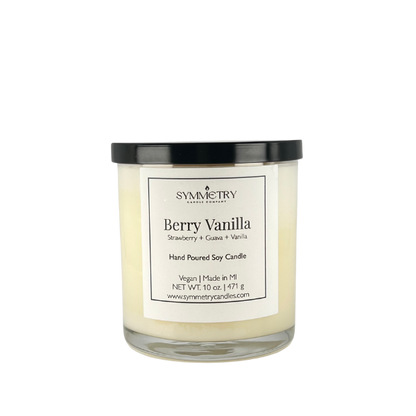 Our Berry Vanilla candle is a mouthwatering fragrance. The fruity fusion of strawberry and guava interlaced with passionfruit and mango create a truly satisfying tropical aroma. Vanilla and sugar base notes lend an extra burst of goodness to this delicious fragrance.  Edit alt text