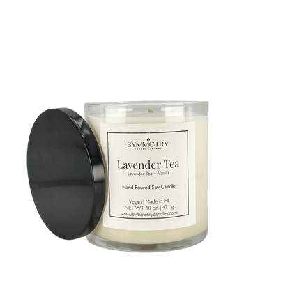 Our Lavender Tea candle will help calm your mind, ease your worries, and lighten your mood. Our unique blend of lavender, chamomile, and white tea is infused with warm vanilla to create a relaxing atmosphere that helps you unwind after even the longest day.  Edit alt text