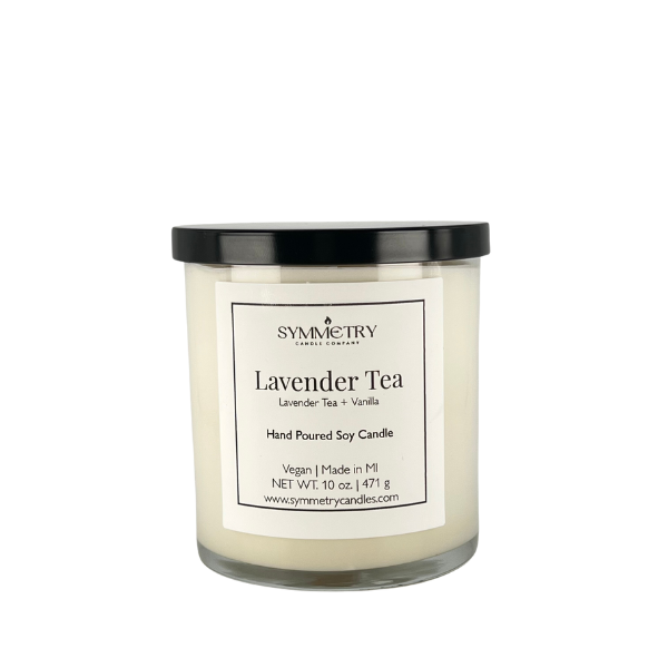 Our Lavender Tea candle will help calm your mind, ease your worries, and lighten your mood. Our unique blend of lavender, chamomile, and white tea is infused with warm vanilla to create a relaxing atmosphere that helps you unwind after even the longest day.  Edit alt text